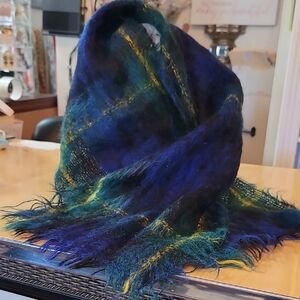 Plaid Blue and Green Scarf